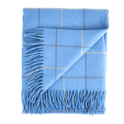 Ballantrae Highland Wool Blend Scottish Tartan Blanket Throw - Recycled Wool - 155 x 190 cm - SKY BLUE CHECK - Heritage Of Scotland - 