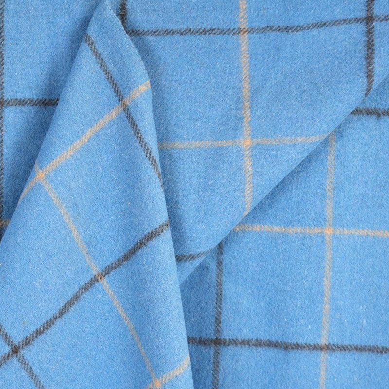 Ballantrae Highland Wool Blend Scottish Tartan Blanket Throw - Recycled Wool - 155 x 190 cm - SKY BLUE CHECK - Heritage Of Scotland - 