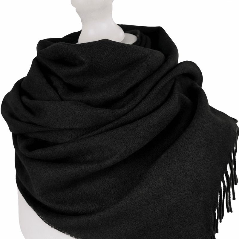 Balmoral 100% Cashmere Woven Scarf - PLAIN BLACK - Heritage Of Scotland -