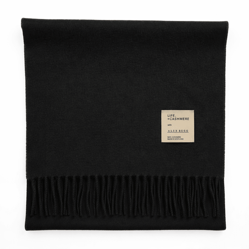 Balmoral 100% Cashmere Woven Scarf - PLAIN BLACK - Heritage Of Scotland -
