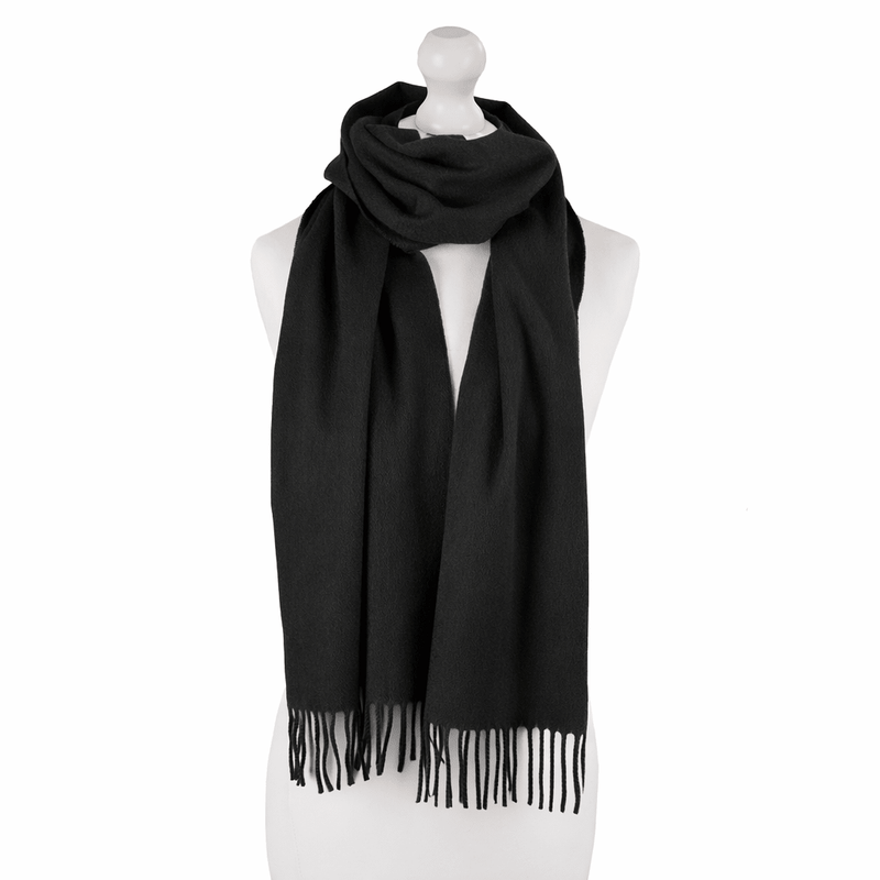 Balmoral 100% Cashmere Woven Scarf - PLAIN BLACK - Heritage Of Scotland -