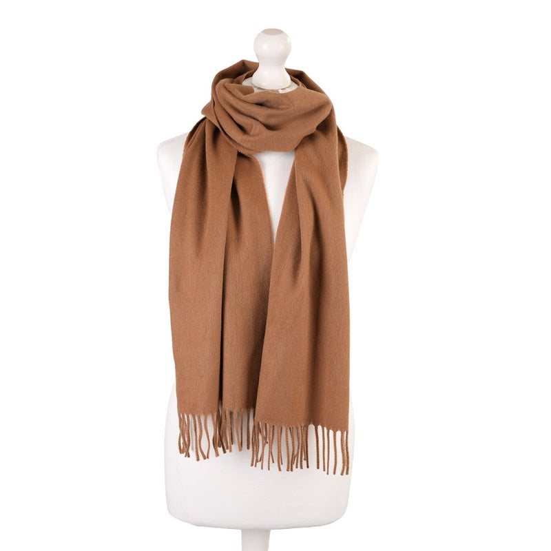 Balmoral 100% Cashmere Woven Scarf - PLAIN CAMEL - Heritage Of Scotland -