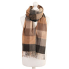Balmoral 100% Cashmere Woven Scarf Tartan and Checks - Made in Scotland - BLOCK CHECK NATURAL - Heritage Of Scotland -