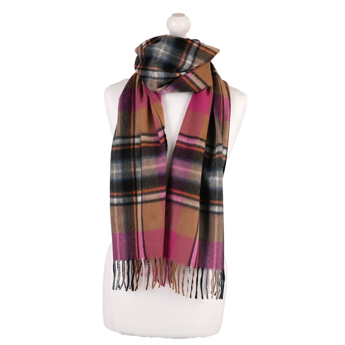 Balmoral 100% Cashmere Woven Scarf Tartan and Checks - Made in Scotland - EXPLODED BRUCE CAMEL - Heritage Of Scotland -