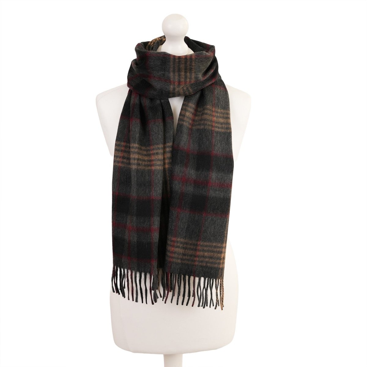 Balmoral 100% Cashmere Woven Scarf Tartan and Checks - Made in Scotland - FINE CHECK GREY - Heritage Of Scotland -