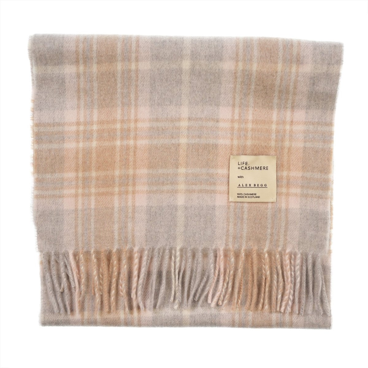 Balmoral 100% Cashmere Woven Scarf Tartan and Checks - Made in Scotland - MACKELLAR PINK - Heritage Of Scotland -