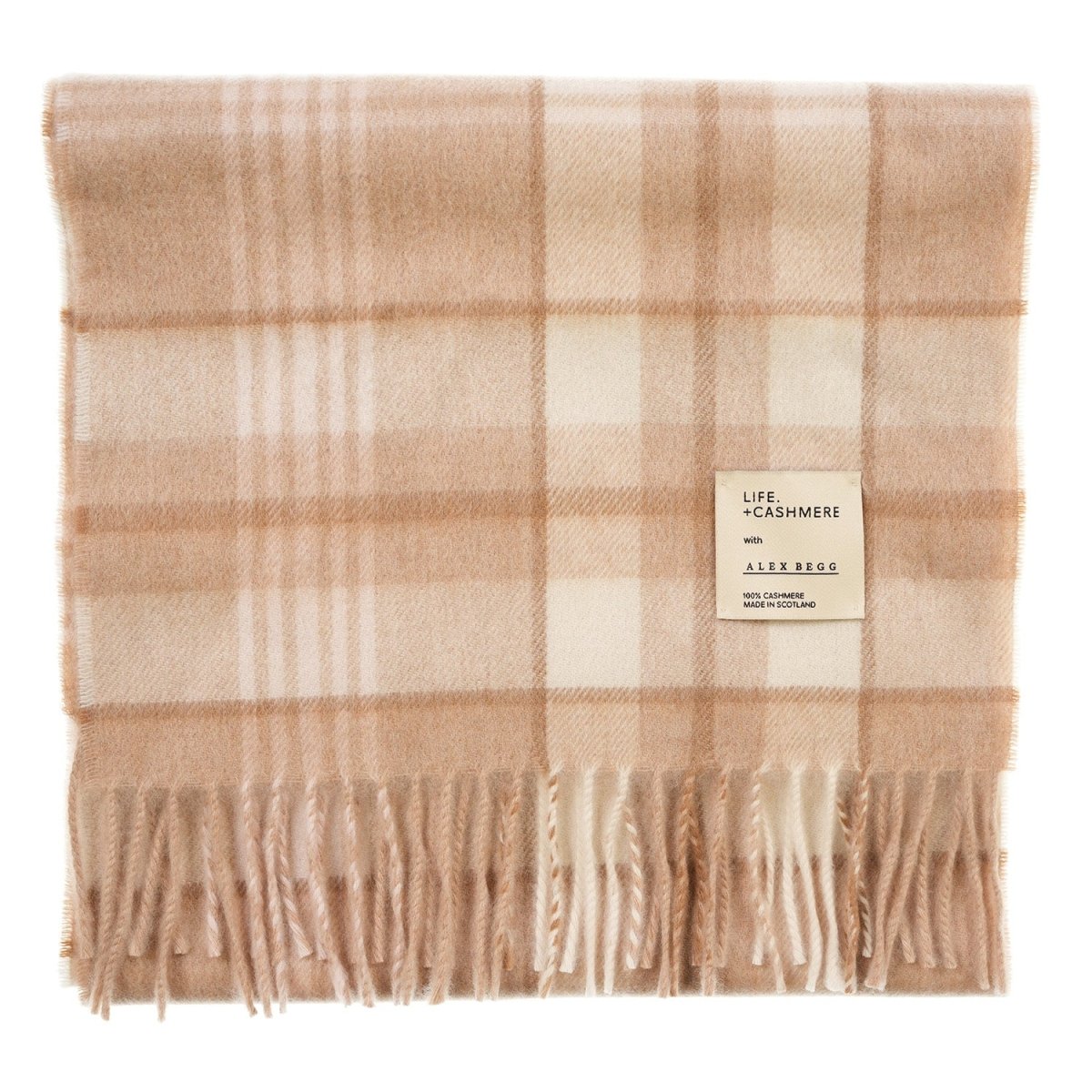 Balmoral 100% Cashmere Woven Scarf Tartan and Checks - Made in Scotland - MORAY CHECK NATURAL - Heritage Of Scotland -