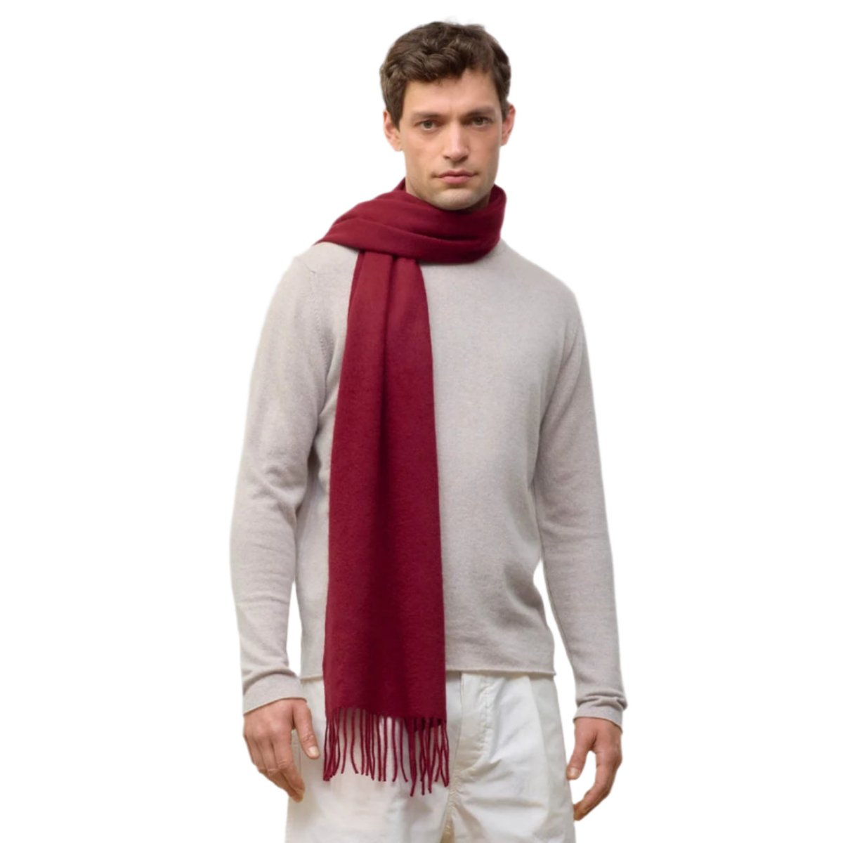Balmoral 100% Cashmere Woven Scarf Tartan and Checks - Made in Scotland - PLAIN RED - Heritage Of Scotland -