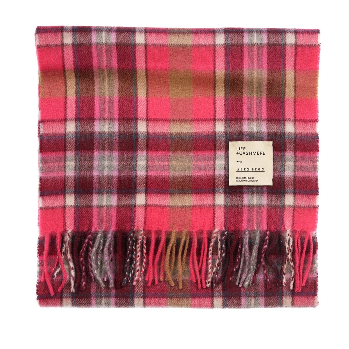 Balmoral 100% Cashmere Woven Scarf Tartan and Checks - Made in Scotland - REGULAR BRUCE PINK - Heritage Of Scotland -