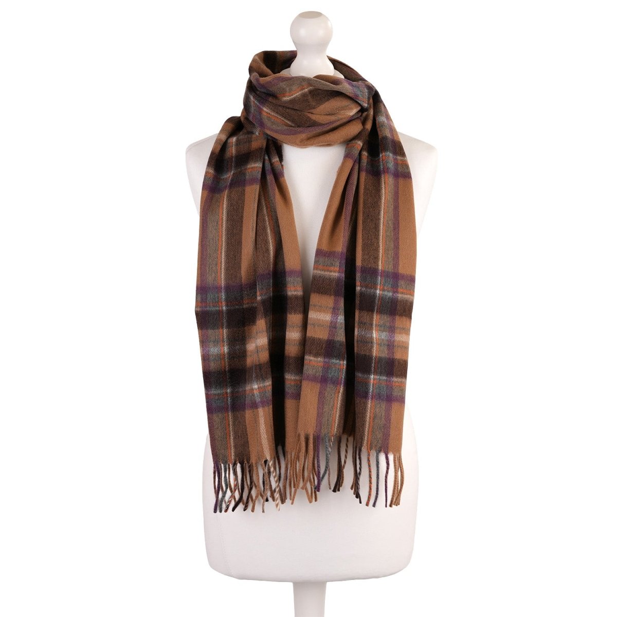Balmoral 100% Cashmere Woven Scarf Tartan and Checks - Made in Scotland - STEWART CAMEL - Heritage Of Scotland -