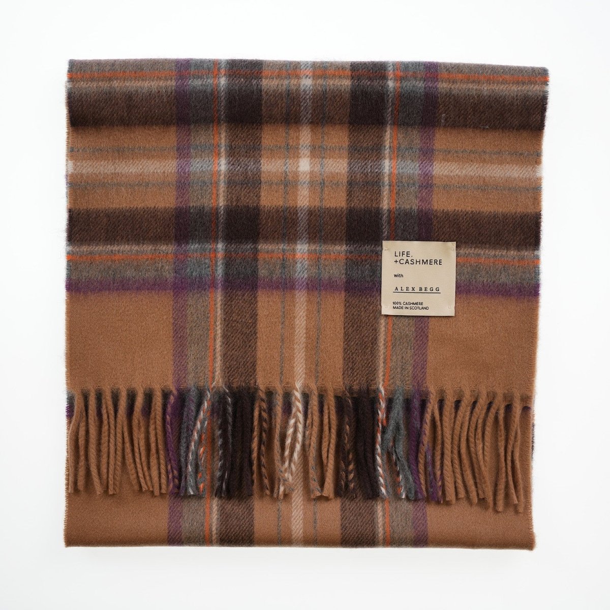 Balmoral 100% Cashmere Woven Scarf Tartan and Checks - Made in Scotland - STEWART CAMEL - Heritage Of Scotland -