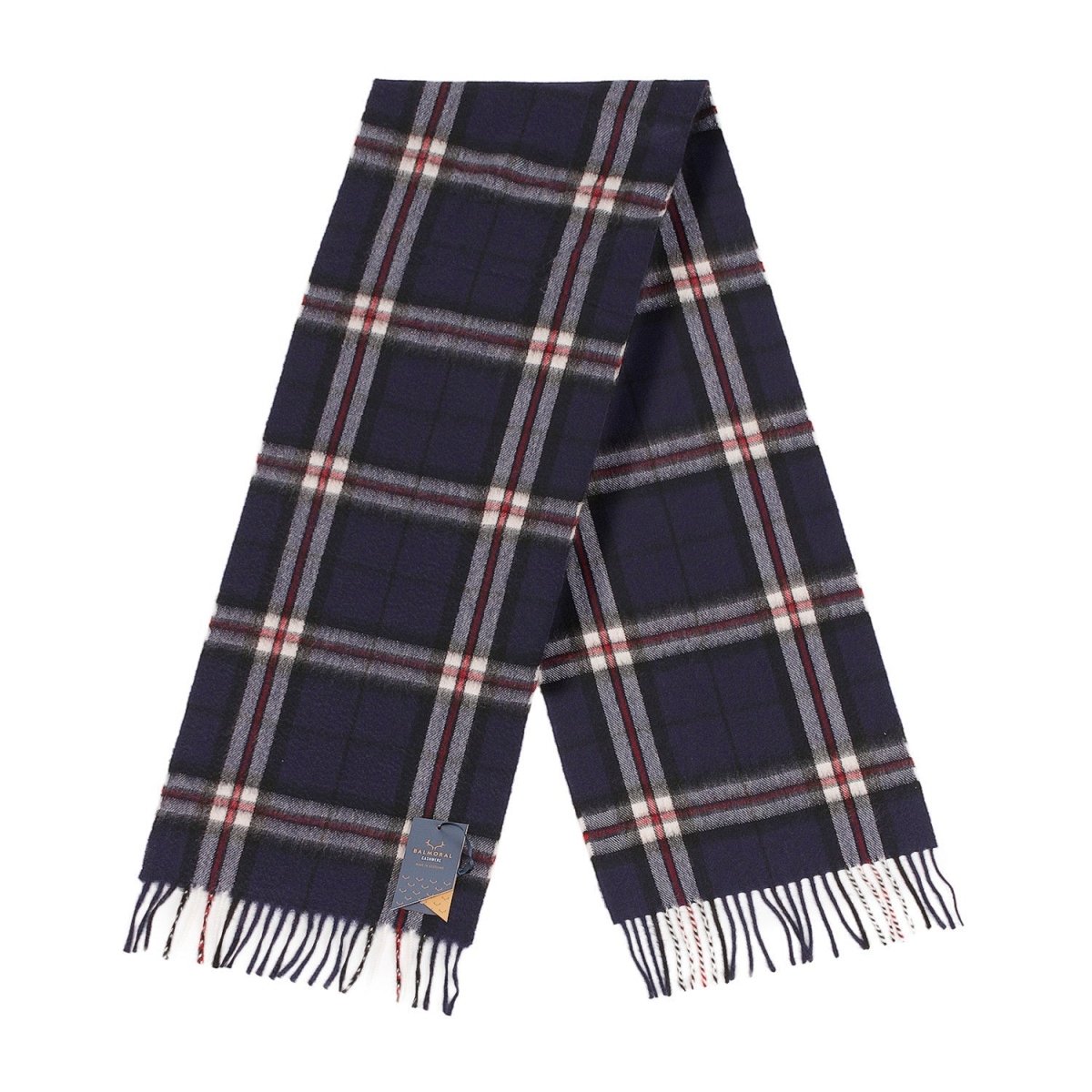 Balmoral 100% Cashmere Woven Scarf Tartan and Checks - Made in Scotland - THOMSON NAVY - Heritage Of Scotland -