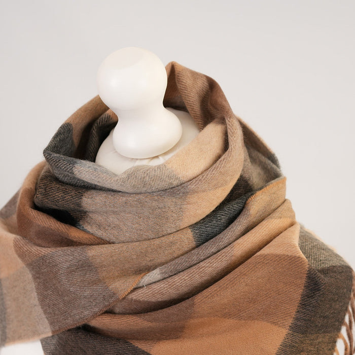 Balmoral 100% Cashmere Woven Scarf Tartans and Checks - Made in Scotland - Heritage Of Scotland - BLOCK CHECK NATURAL