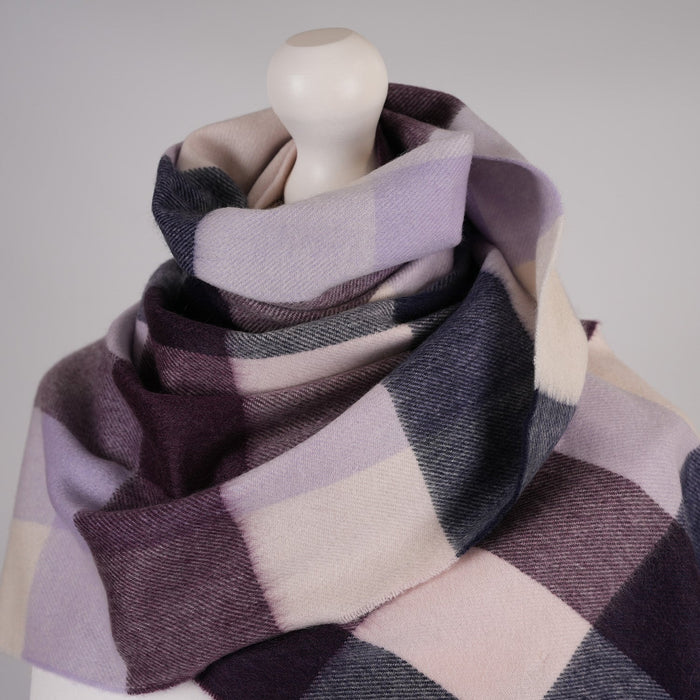 Balmoral 100% Cashmere Woven Scarf Tartans and Checks - Made in Scotland - Heritage Of Scotland - BLOCK CHECK PINK