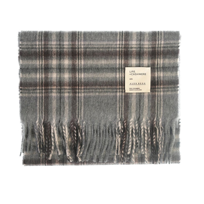Balmoral 100% Cashmere Woven Scarf Tartans and Checks - Made in Scotland - Heritage Of Scotland - GREY LILAC