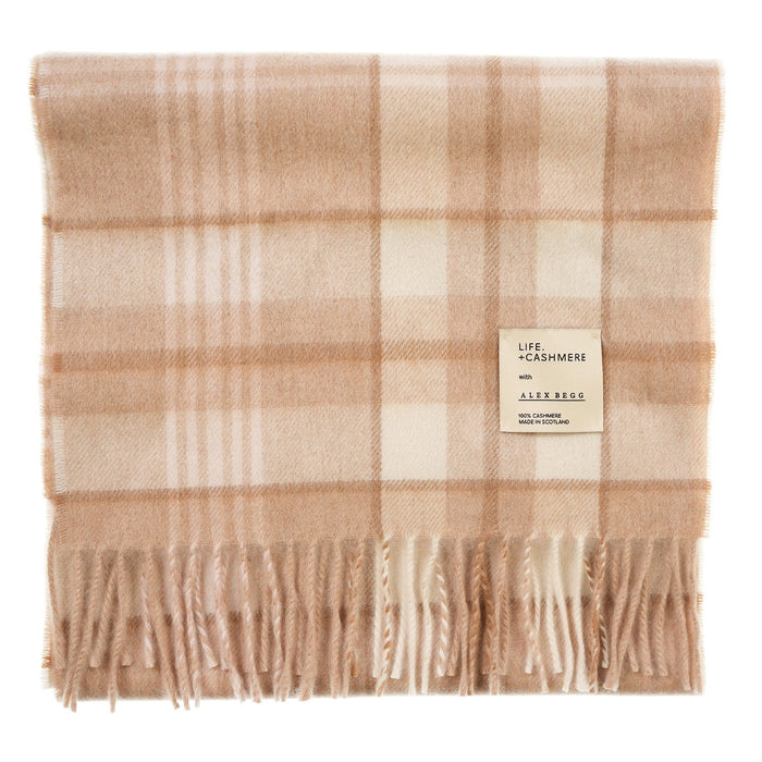 Balmoral 100% Cashmere Woven Scarf Tartans and Checks - Made in Scotland - Heritage Of Scotland - MORAY CHECK NATURAL