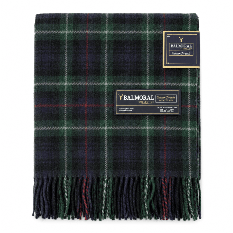 Balmoral Highland Wool Blend Scottish Tartan Blanket Throw - Recycled Wool - 155 x 190 cm - MACKENZIE - Heritage Of Scotland -