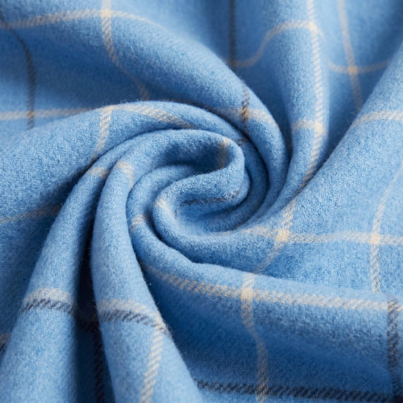 Balmoral Highland Wool Blend Scottish Tartan Blanket Throw - Recycled Wool - 155 x 190 cm - SKY BLUE CHECK - Heritage Of Scotland -