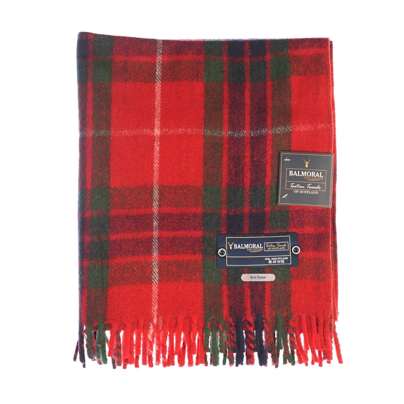 Balmoral Woollen Knee Blanket with Fringed Edges - Fraser Red - Heritage Of Scotland - 