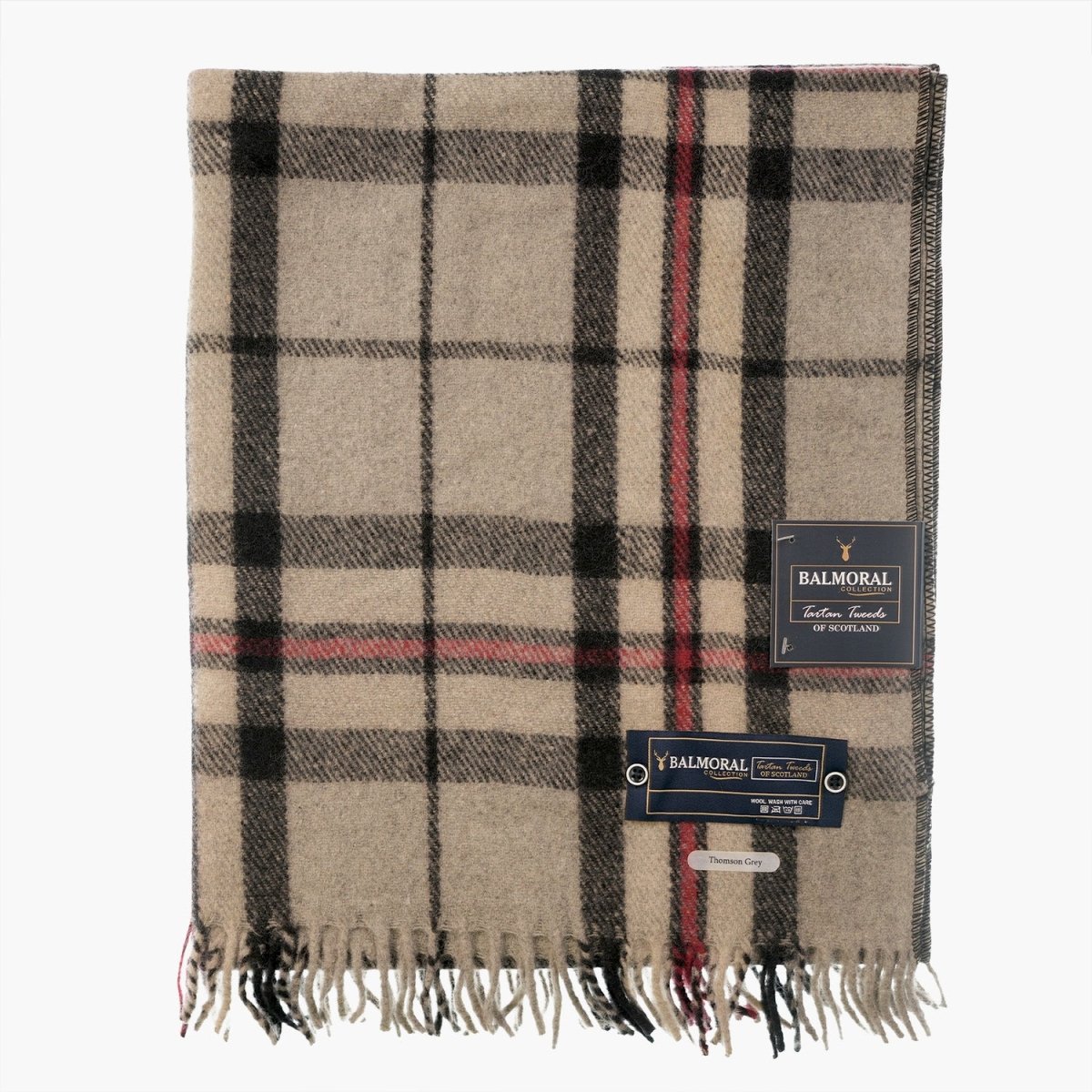 Balmoral Woollen Knee Blanket with Fringed Edges - Thompson Grey - Heritage Of Scotland - 