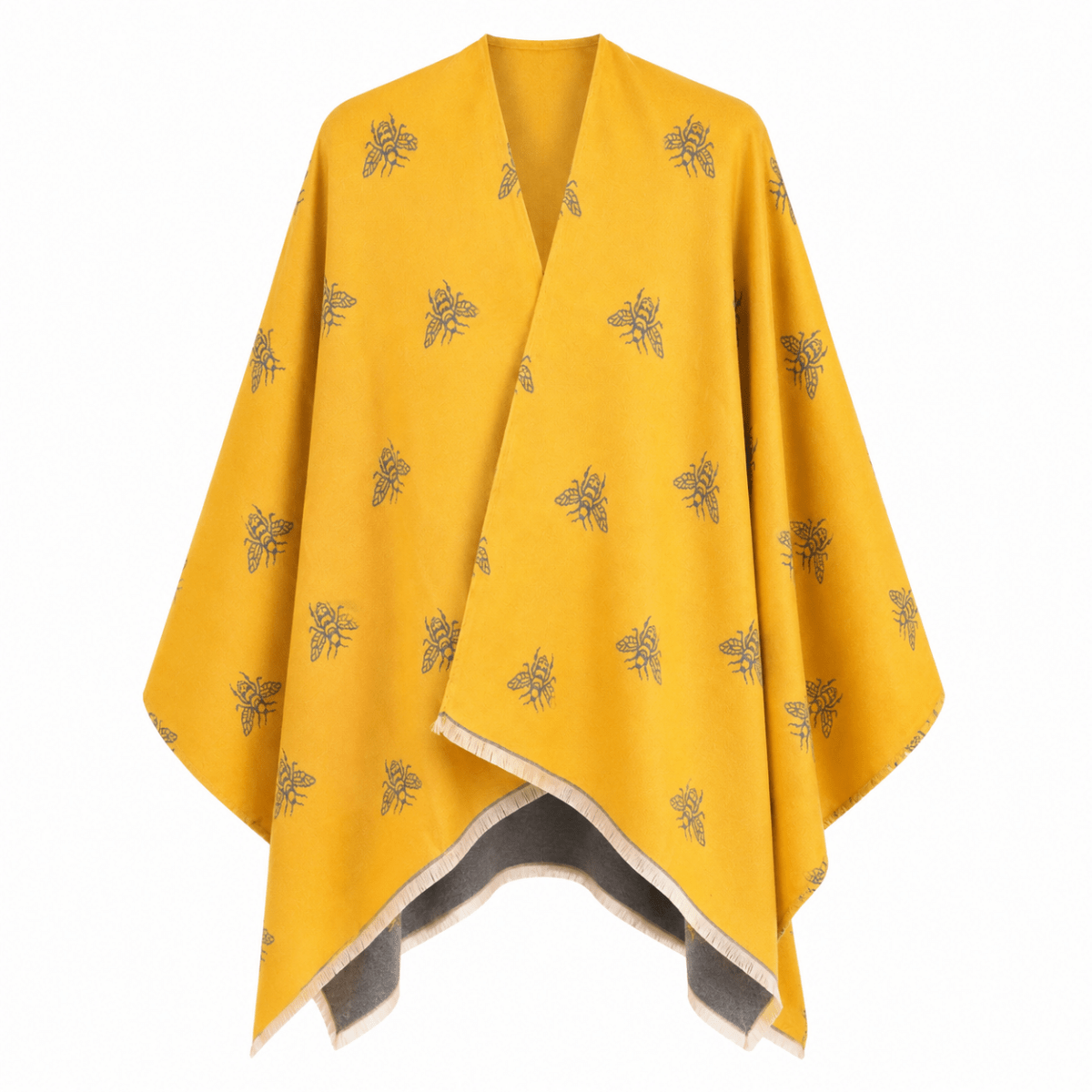 Bee Print Reversible Wrap Cape for Women - OCHRE - Heritage Of Scotland -