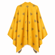 Bee Print Reversible Wrap Cape for Women - OCHRE - Heritage Of Scotland -