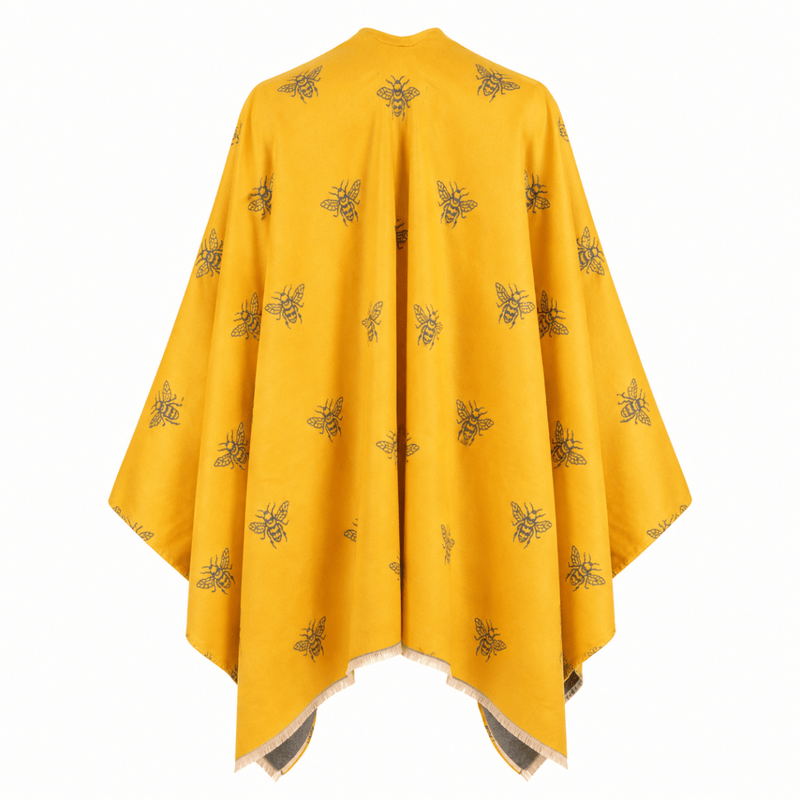 Bee Print Reversible Wrap Cape for Women - OCHRE - Heritage Of Scotland -