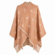 Beige Bee Print Reversible Wrap Cape for Women - LIGHT BEIGE AND CREAM - Heritage Of Scotland -