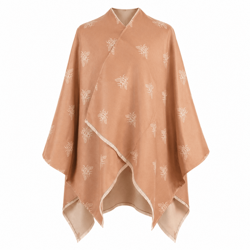 Beige Bee Print Reversible Wrap Cape for Women - LIGHT BEIGE AND CREAM - Heritage Of Scotland -