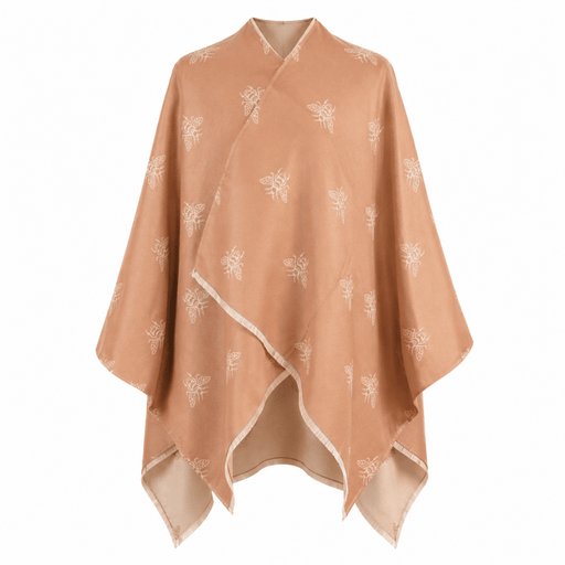Beige Bee Print Reversible Wrap Cape for Women - LIGHT BEIGE AND CREAM - Heritage Of Scotland -