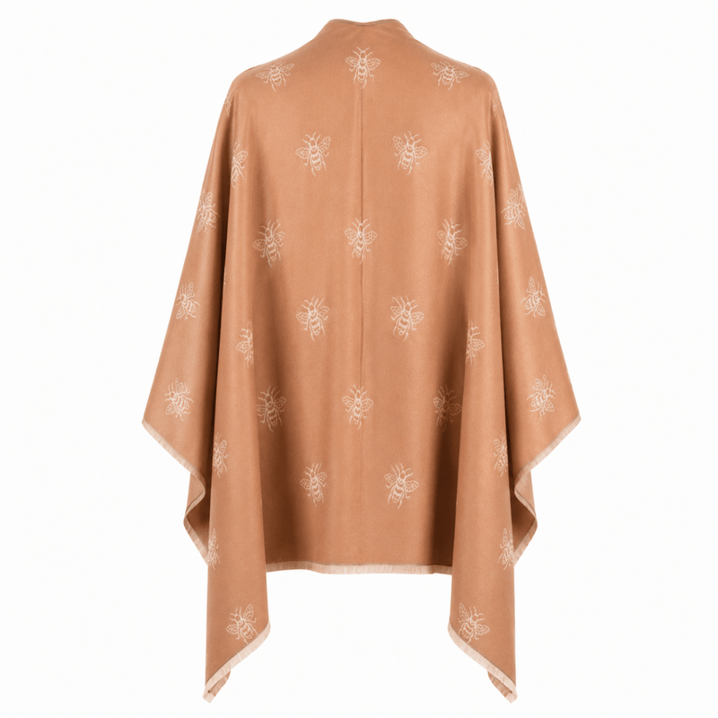 Beige Bee Print Reversible Wrap Cape for Women - LIGHT BEIGE AND CREAM - Heritage Of Scotland -
