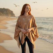 Beige Bee Print Reversible Wrap Cape for Women - LIGHT BEIGE AND CREAM - Heritage Of Scotland -