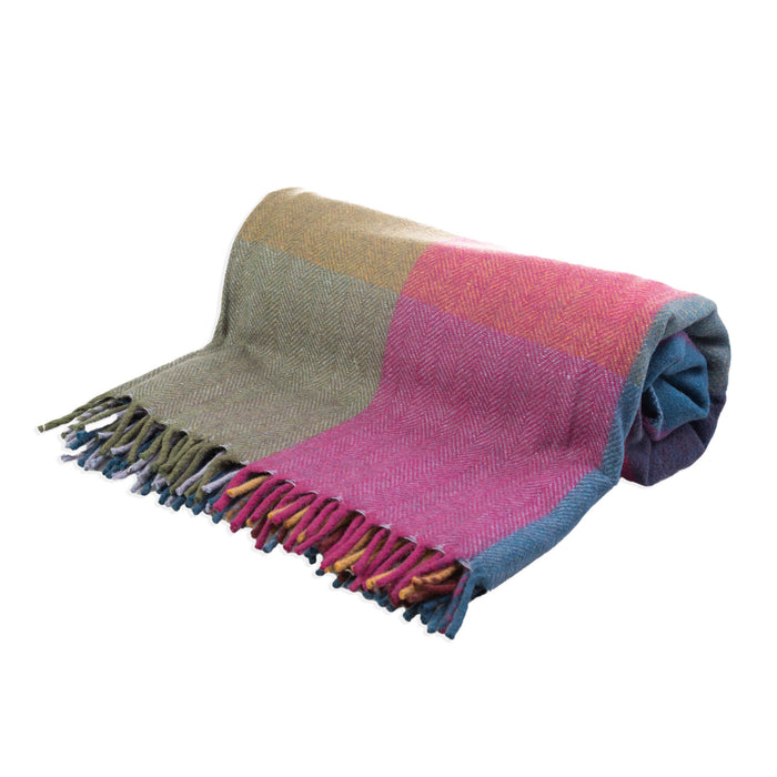 Block Check Herringbone Blanket Purple Mix - Heritage Of Scotland - PURPLE MIX