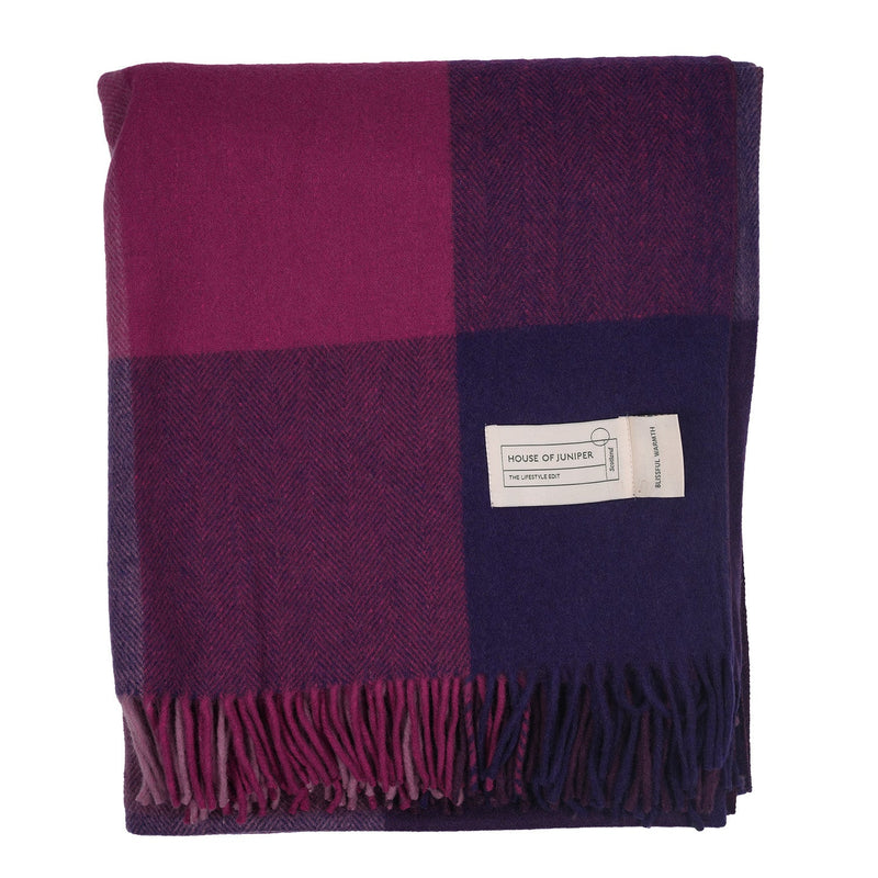 Block Check Herringbone Blanket Purple Mix - Heritage Of Scotland - PURPLE MIX