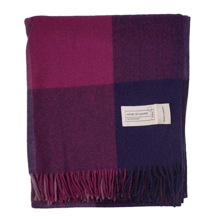 Block Check Herringbone Blanket Purple Mix - Heritage Of Scotland - PURPLE MIX