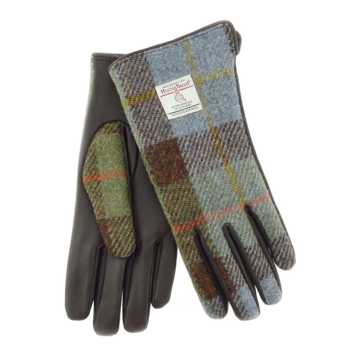 Boxed Harris Tweed and Brown Leather Ladies Gloves - Heritage Of Scotland - COL015 / MED
