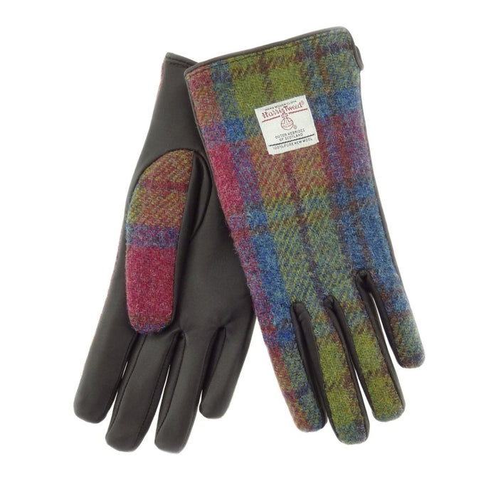 Boxed Harris Tweed and Brown Leather Ladies Gloves - Heritage Of Scotland - COL046 / MED