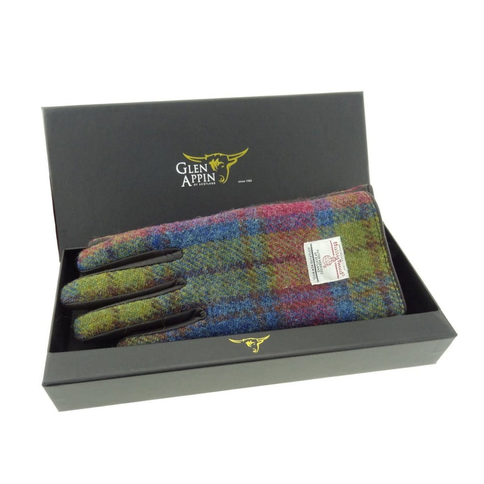 Boxed Harris Tweed and Brown Leather Ladies Gloves - Heritage Of Scotland - COL046 / SML