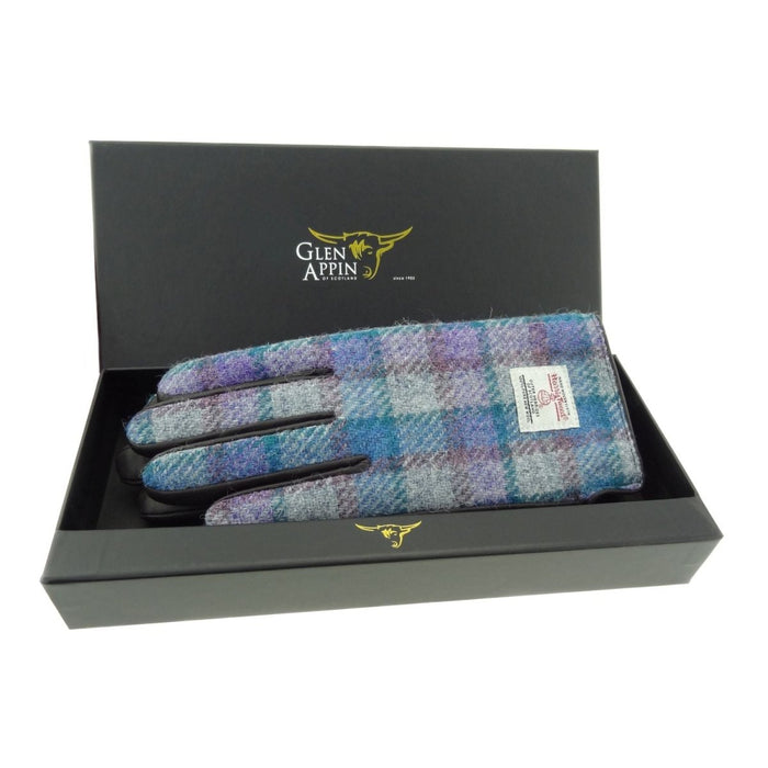 Boxed Harris Tweed and Brown Leather Ladies Gloves - Heritage Of Scotland - COL098 / MED