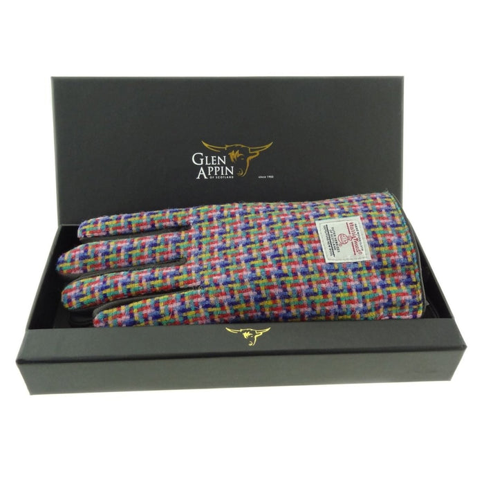 Boxed Harris Tweed and Brown Leather Ladies Gloves - Heritage Of Scotland - COL116 / MED