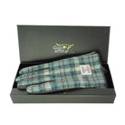 Boxed Harris Tweed and Brown Leather Ladies Gloves in Duck Egg and Cream Check (COL121) - Heritage Of Scotland - Large