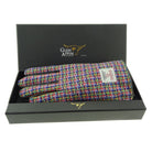 Boxed Harris Tweed and Brown Leather Ladies Gloves in Jazzy Weave (COL116) - Heritage Of Scotland - Large