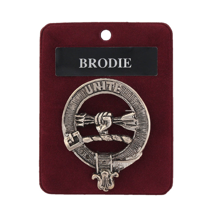 Brodie Clan Badge, Kilt Pin, Lapel Pin, Cufflinks, Keyring/Key Fob & Gift Set — Fine Pewter by Art Pewter — Made in Scotland (Shiny Finish) - Heritage Of Scotland - Badge