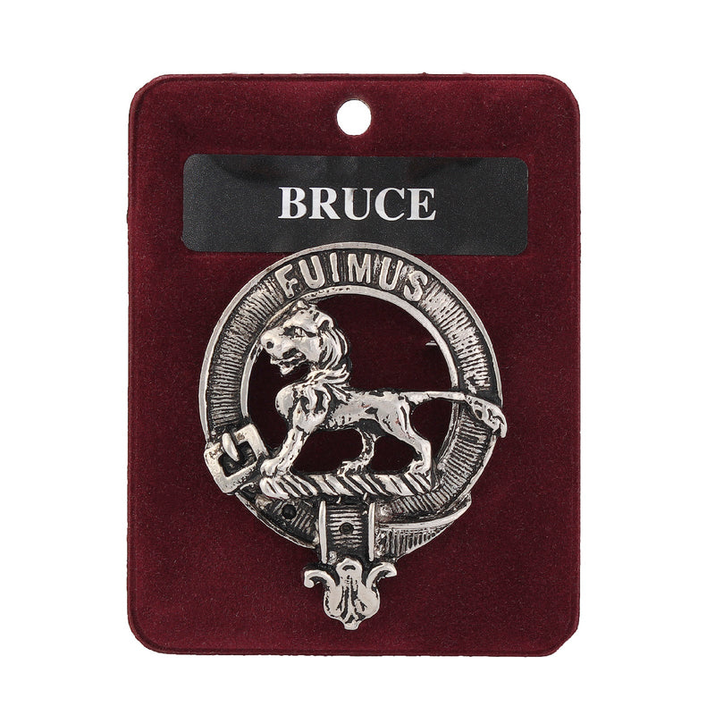 Bruce Clan Badge, Kilt Pin, Lapel Pin, Cufflinks, Keyring/Key Fob & Gift Set — Fine Pewter by Art Pewter — Made in Scotland (Shiny Finish) - Heritage Of Scotland - Badge