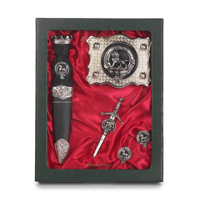 Bruce Clan Badge, Kilt Pin, Lapel Pin, Cufflinks, Keyring/Key Fob & Gift Set — Fine Pewter by Art Pewter — Made in Scotland (Shiny Finish) - Heritage Of Scotland - Gift Set