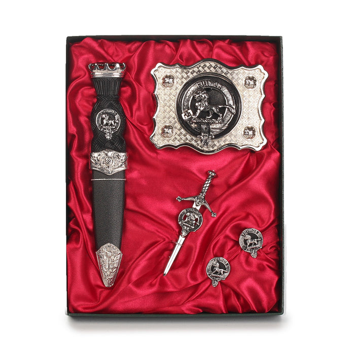 Bruce Clan Badge, Kilt Pin, Lapel Pin, Cufflinks, Keyring/Key Fob & Gift Set — Fine Pewter by Art Pewter — Made in Scotland (Shiny Finish) - Heritage Of Scotland - Gift Set