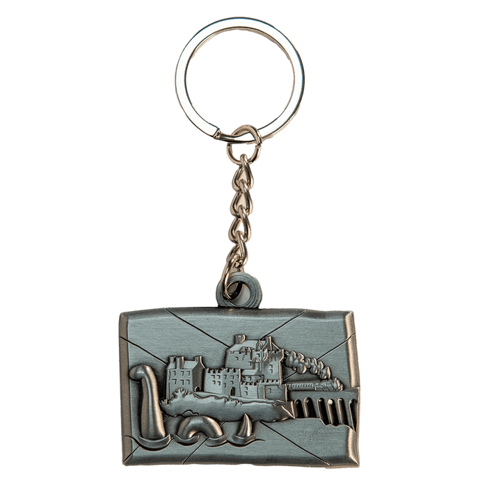 Brushed Metal Scottish Keyring – Nessie, Coo, Collage & More - Heritage Of Scotland - Nessie Collage