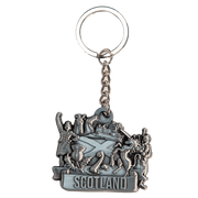 Brushed Metal Scottish Keyring – Nessie, Coo, Collage & More - Heritage Of Scotland - Scotland Piper Collage