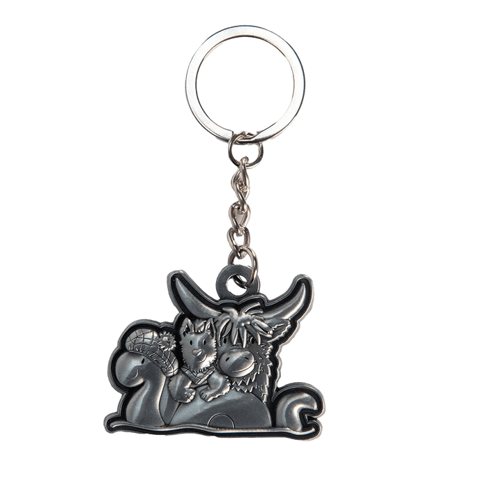 Brushed Metal Scottish Keyring – Nessie, Coo, Collage & More - Heritage Of Scotland - Trio Character