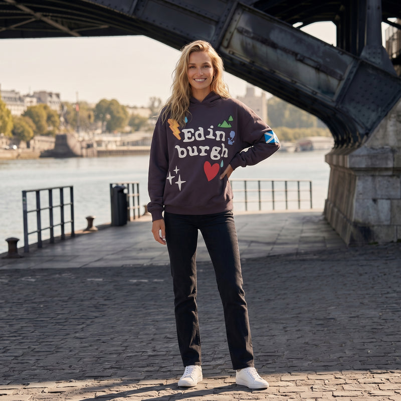 Adults Edinburgh 3D Puff Print Hoodie – Purple Scotland Hooded Sweatshirt